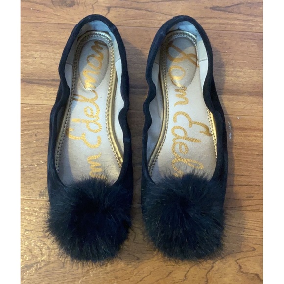 Sam Edelman black flats with pom pom size 6.5 M - Picture 2 of 6